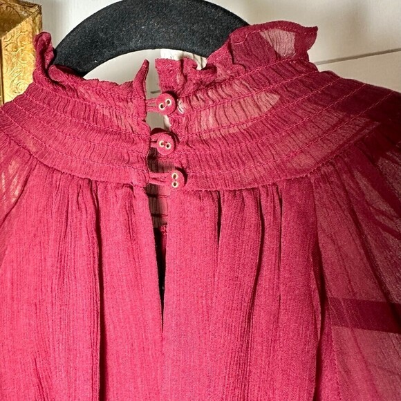Gilner Farrar Dell Chiffon Blouse Ruby Burgundy Maroon Size Small - Picture 8 of 10